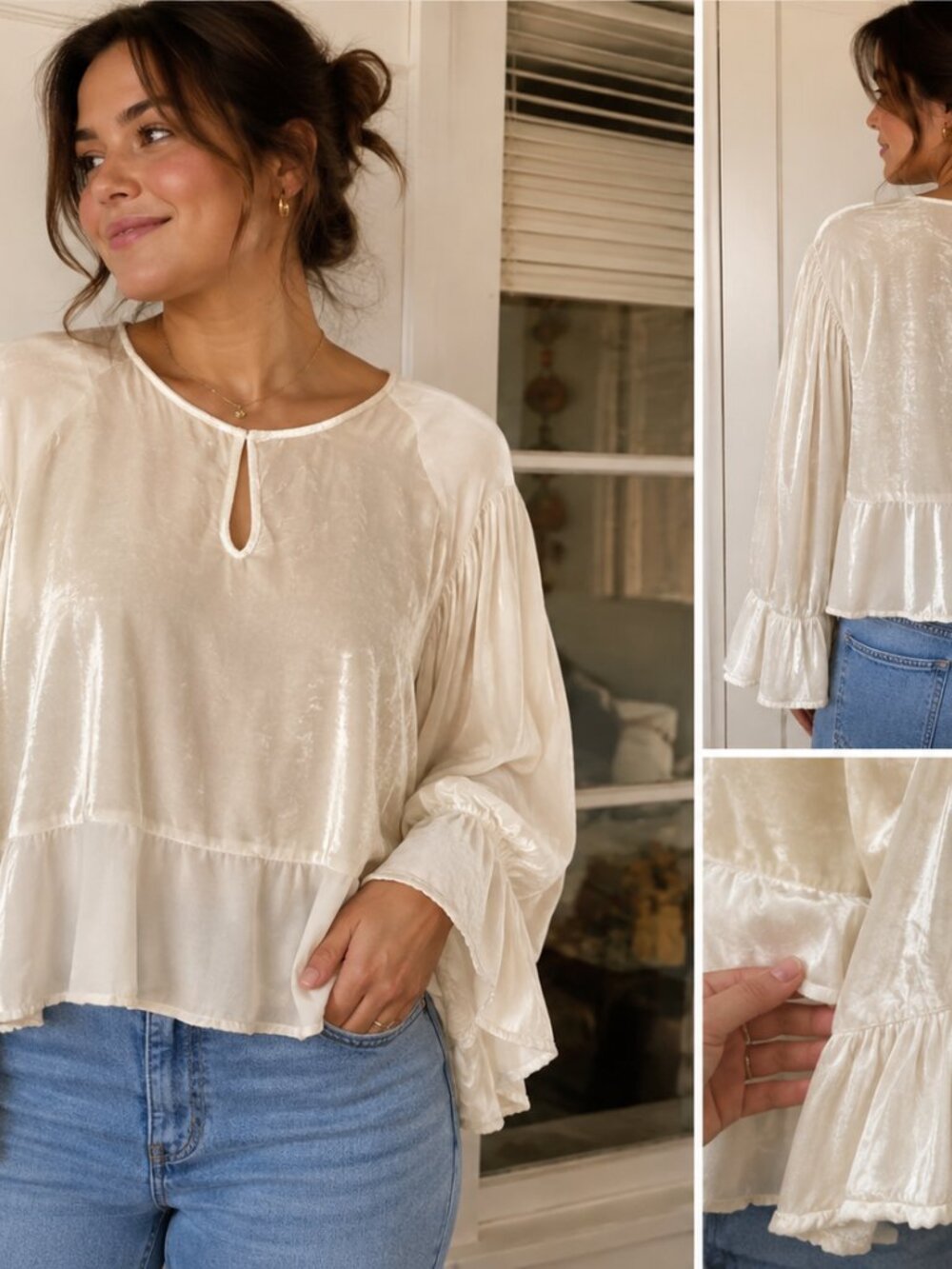 Velvet by Graham & Spencer Satin Front Peasant Blouse – XS